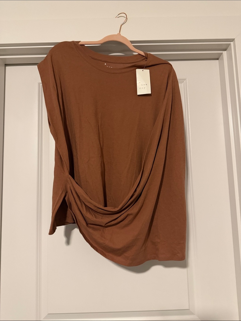 Rust Brown Draped Long Sleeve Top